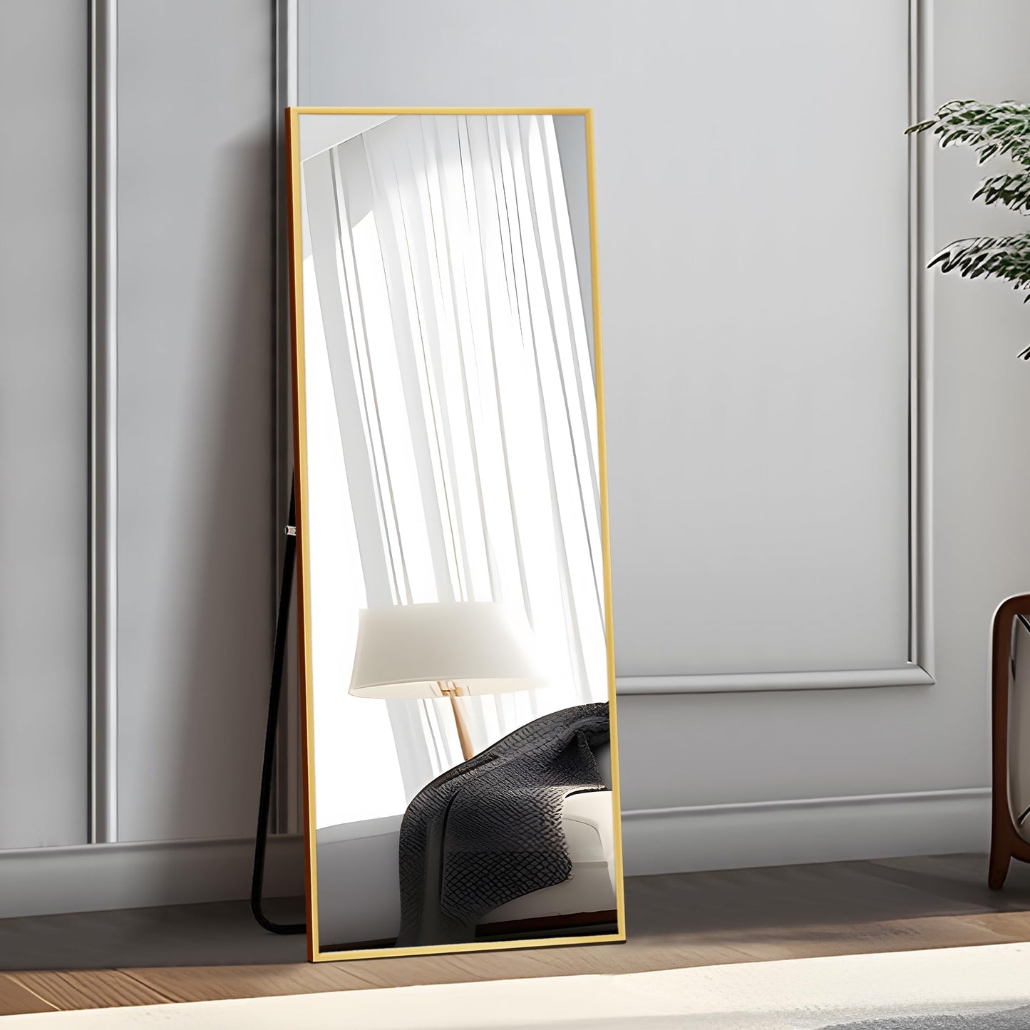 UPDATE: SOLD OUT! self Full Length Floor Mirror 47"x16" Large Rectangle Wall Mirror Hanging or Leaning Against Wall for Bedroom, Dressing and Wall-Mounted Thin Frame Mirror - Gold, 47" x 16" (USAM004)