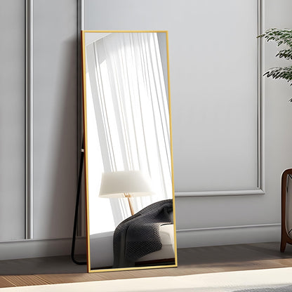 UPDATE: SOLD OUT! self Full Length Floor Mirror 47"x16" Large Rectangle Wall Mirror Hanging or Leaning Against Wall for Bedroom, Dressing and Wall-Mounted Thin Frame Mirror - Gold, 47" x 16" (USAM004)