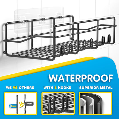 Coraje Adhesive Bathroom Caddy, [2-Pack] Large Capacity Rustproof Metal Shelves, Organizer for Shower Essentials, Black