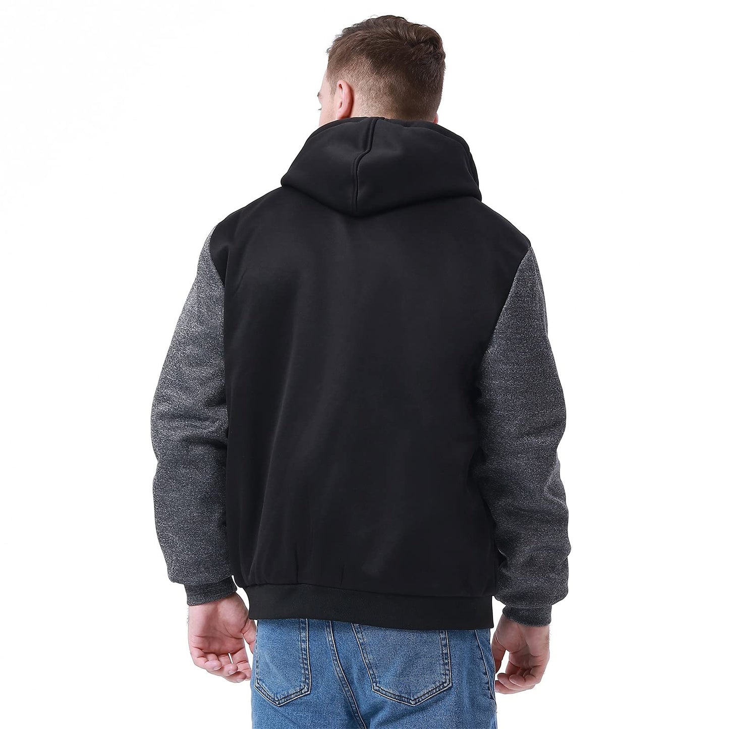Hoodies for Men Full Zip Up Fleece Warm Jackets Thick Coats Heavyweight Sweatershirts Kangaroo Pockets Black/Grey L