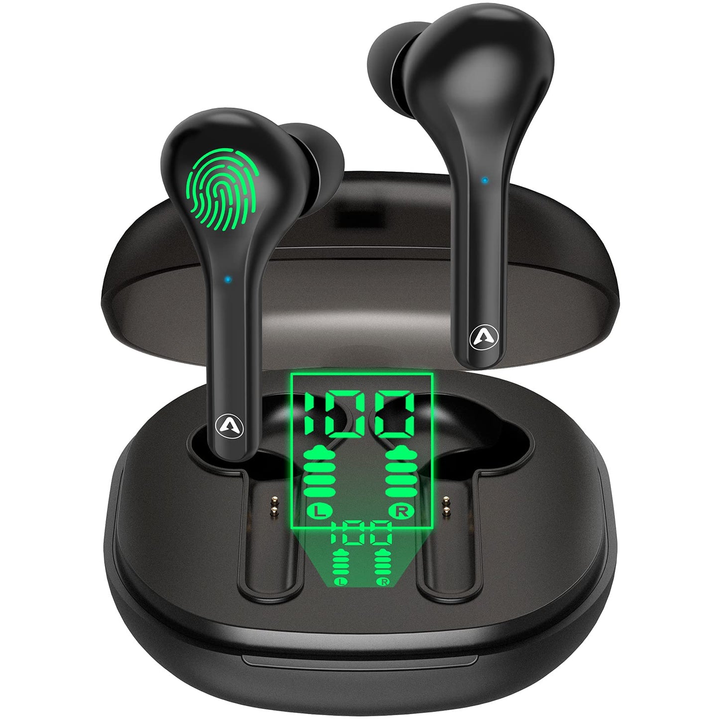 Wireless Earbuds Bluetooth Headphones with Wireless Charging Case and LED Power Display 35Hr Playtime Bass Stereo Sound Earphones Sweatproof Touch Control Built in Mic Headset for Sport Workout Office