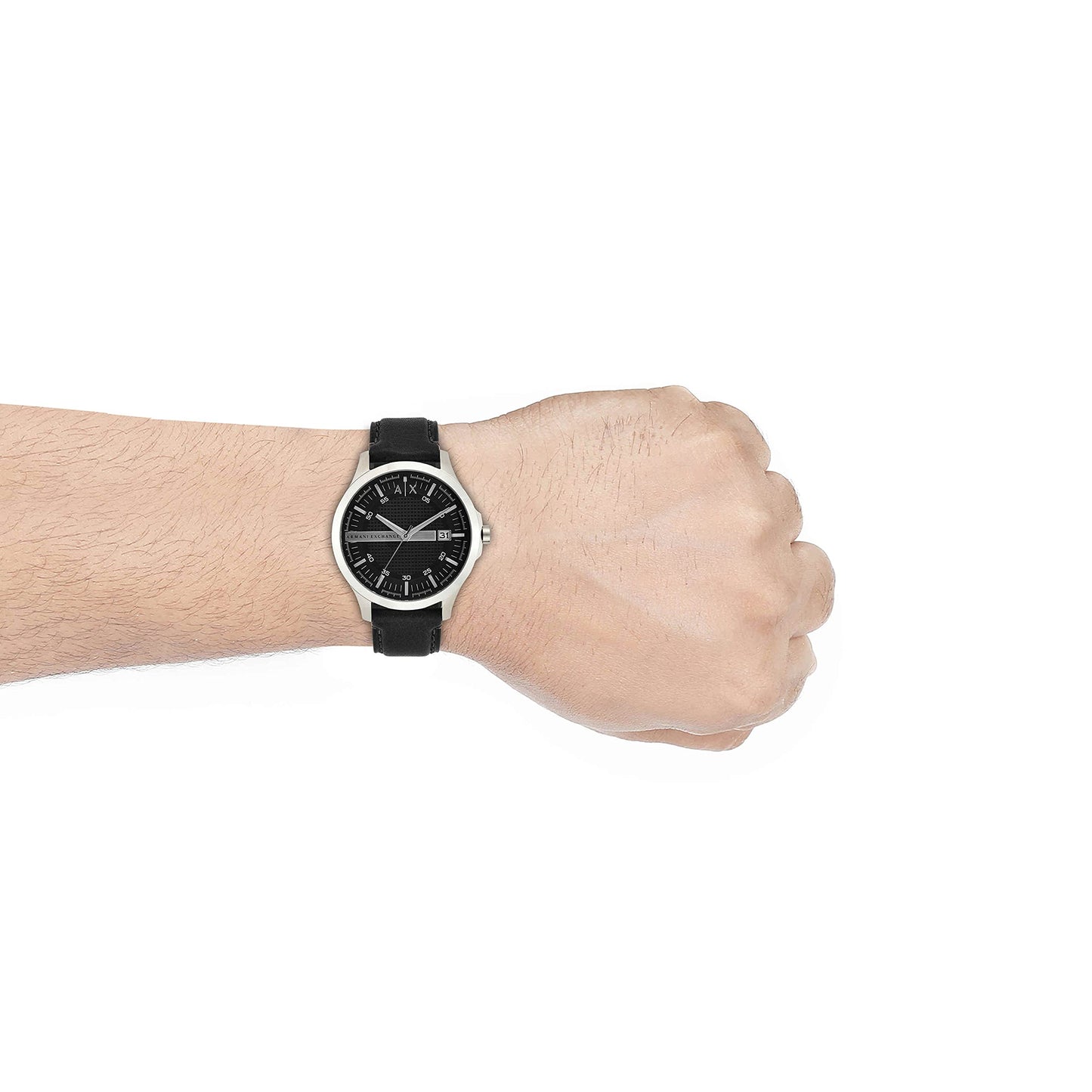 A|X ARMANI EXCHANGE Men's Leather Strap Watch, Color: Black/Silver (Model: AX2101)