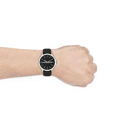 A|X ARMANI EXCHANGE Men's Leather Strap Watch, Color: Black/Silver (Model: AX2101)