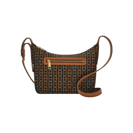 Fossil Women's Cecilia Faux Leather Small Crossbody Purse Handbag, Black/Brown Chain Print (Model: ZB1890914)