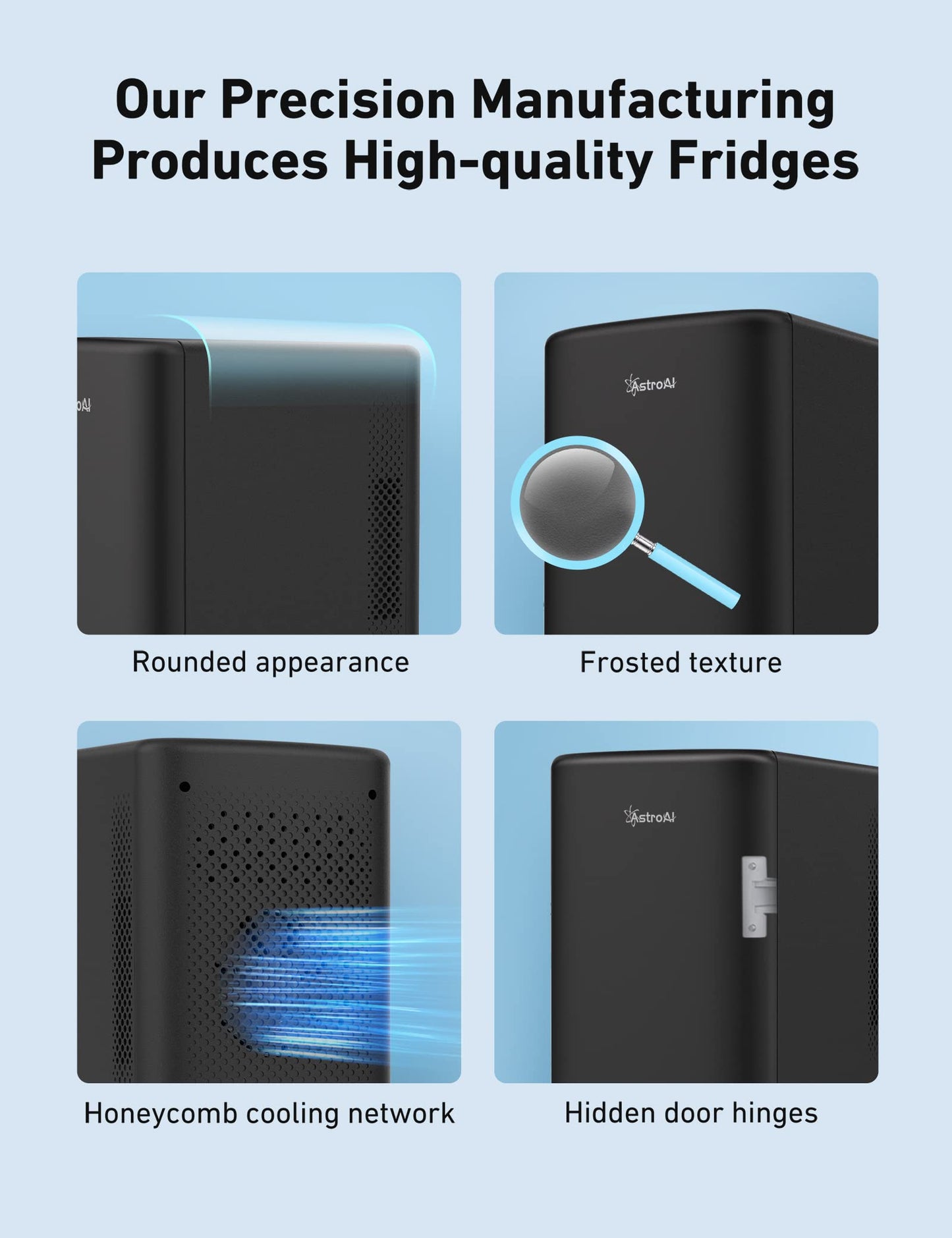 AstroAI Mini Fridge 2.0 Gen, 6 Liter/8 Cans Makeup Skincare Fridge 110V AC/ 12V DC Portable Thermoelectric Cooler and Warmer Little Tiny Fridge for Bedroom, Cosmetics, Christmas (Dark Black)