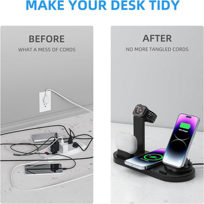 4 in 1 Wireless Charger for iPhone, Magnetic 4 in 1 Fast Charging Station Charger for Magsafe for iPhone 15/14/13 /Pro/Pro Max/12/11/X/Xr/XS/8, for AirPods, Apple Watch, Samsung, Google Pixel (Black)