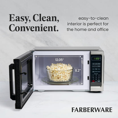 Farberware Countertop Microwave 900 Watts, 0.9 cu ft - Microwave Oven With LED Lighting and Child Lock - Perfect for Apartments and Dorms - Easy Clean Stainless Steel