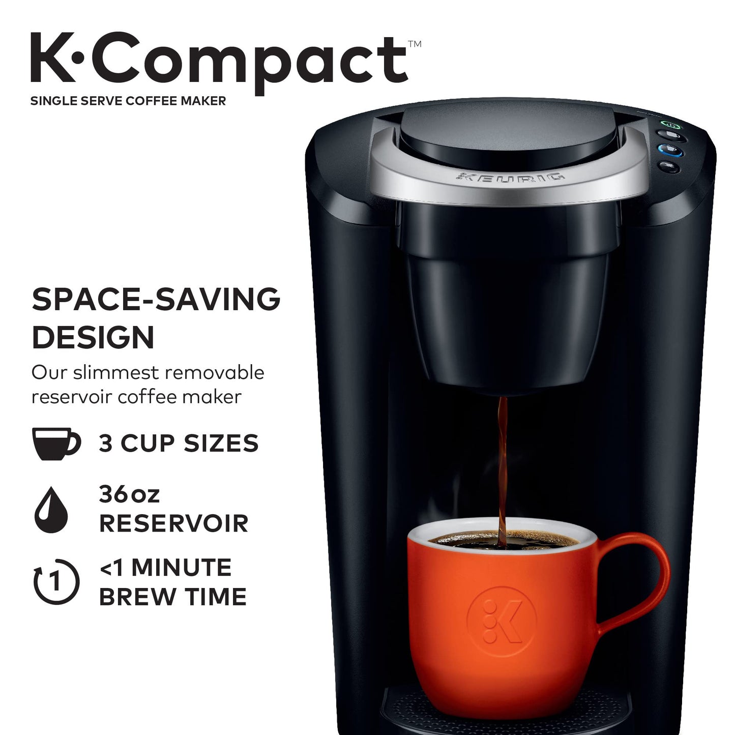 Keurig K-Compact Single-Serve K-Cup Pod Coffee Maker, Black (Packaging May Vary)