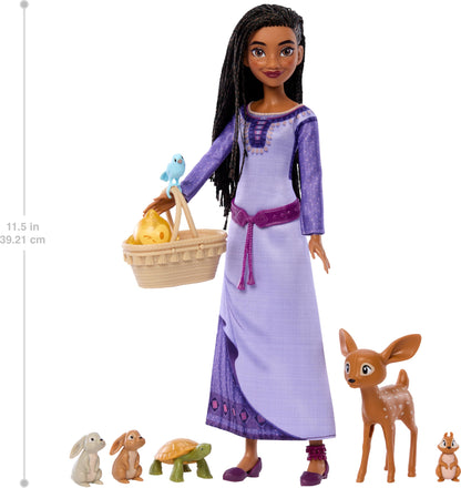 Mattel Disney Wish Doll & Accessories, Woodland Animals of Rosas Surprise Set with Asha Fashion Doll & 6 Surprises Including Animal Friends