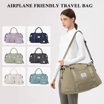 Weekender Bag for Women with Toiletry Bag, Travel Duffel Bag Overnight Carry on Bag, Gym Tote Bag with Wet Pocket,Pale Khaki