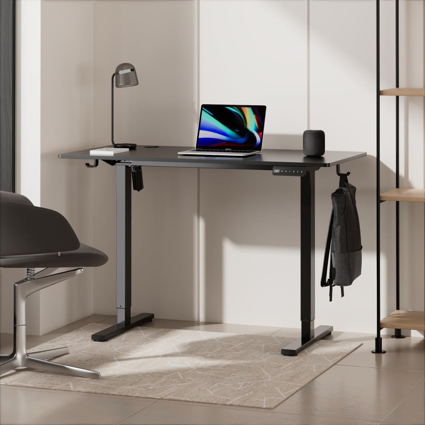 UPGRAVITY Height Adjustable Electric Standing Desk, 48 x 24 Inches Ergonomic Stand up Table, Sit Stand Home Office Desk with Splice Board, Black Frame/Black Top (Black, 48 inches)