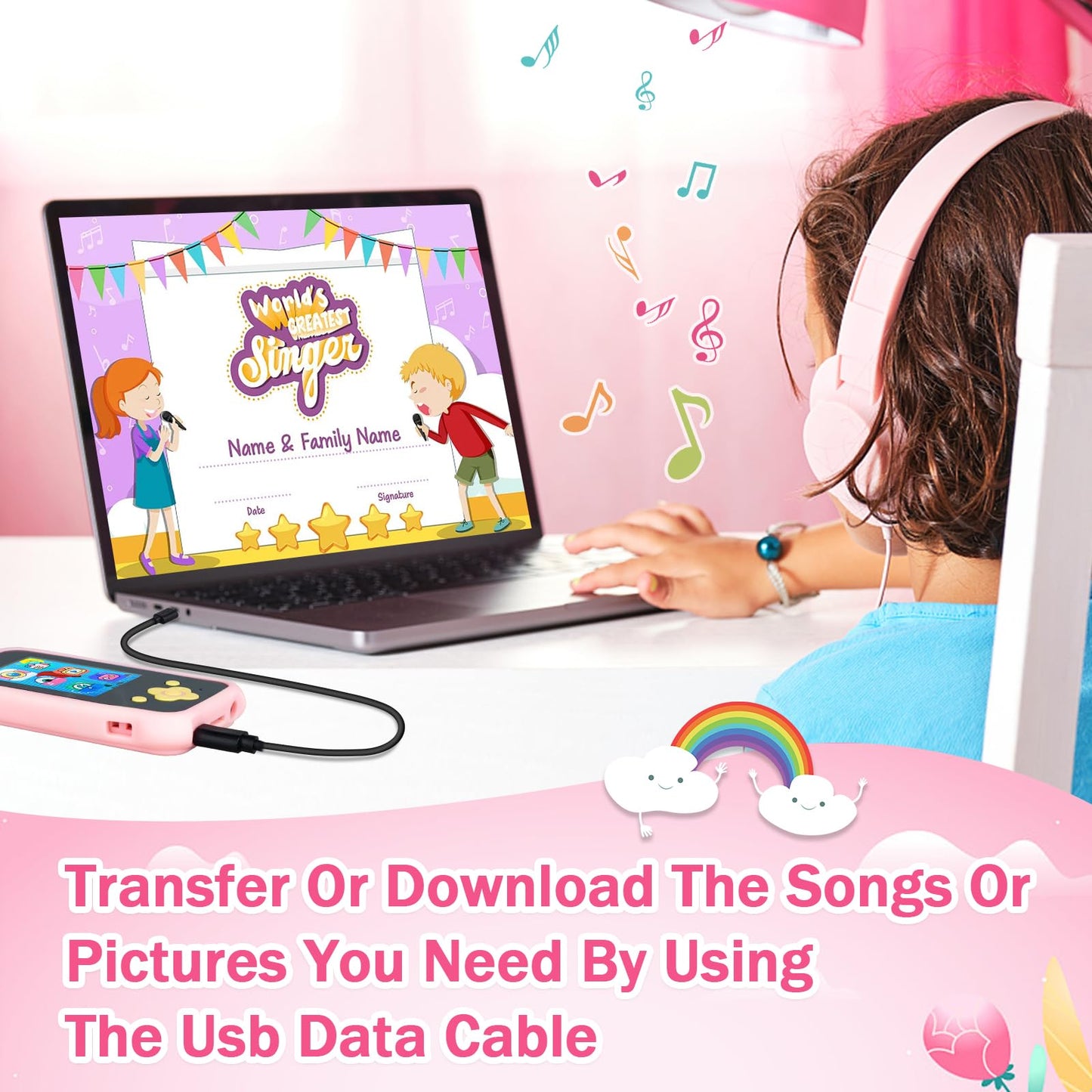 Kids Phone for Girls,2023 Newest Birthday Toys for Ages 3-8,MP3 Music Player Puzzle Games with Flip Camera,Toddler Learning Toys for 3 4 5 6 7 8 Year Old Girl with 3 Camera,32G SD Card