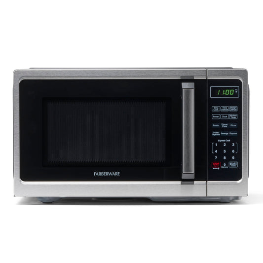 Farberware Countertop Microwave 900 Watts, 0.9 cu ft - Microwave Oven With LED Lighting and Child Lock - Perfect for Apartments and Dorms - Easy Clean Stainless Steel