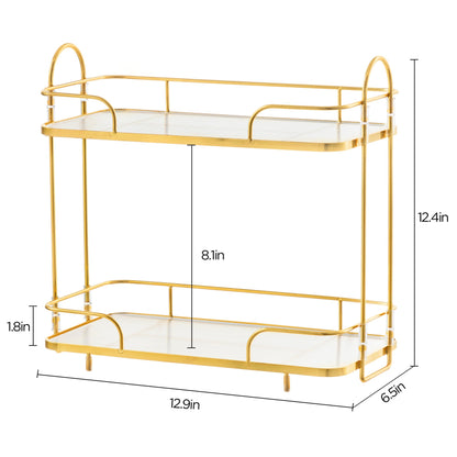 HBlife Bathroom Countertop Organizer 2 Tier Makeup Organizer Luxury Perfume Tray Skincare Storage Cosmetic Organizer Bathroom Counter Shelf for Bathroom, Gold