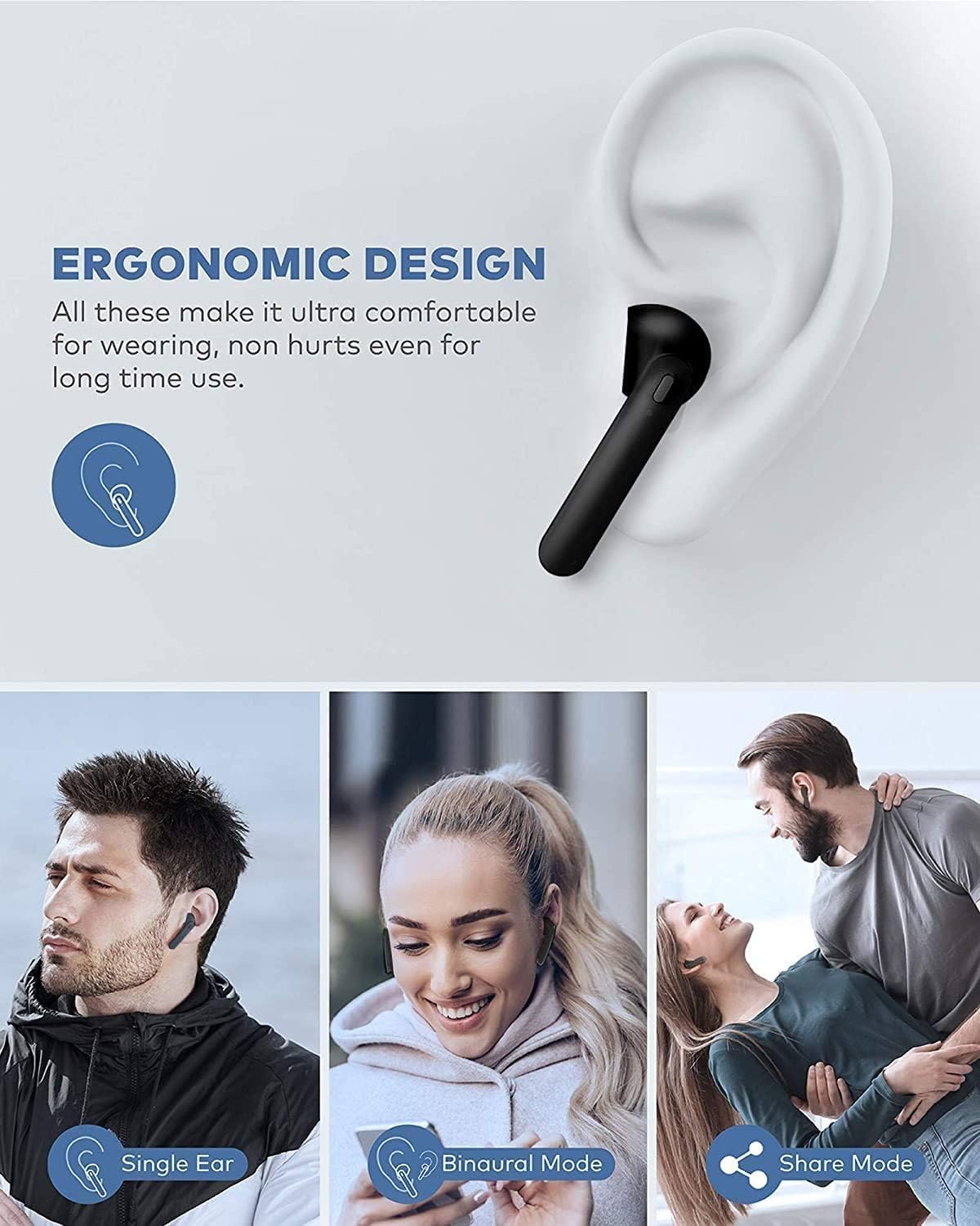 Wireless Earbuds, Bluetooth Headphones with Microphone, IPX7 Waterproof, 35H Playtime, High-Fidelity Stereo Earphones,with Wireless Charging Case, for iOS/Android,Running/Fitness/Work - Black