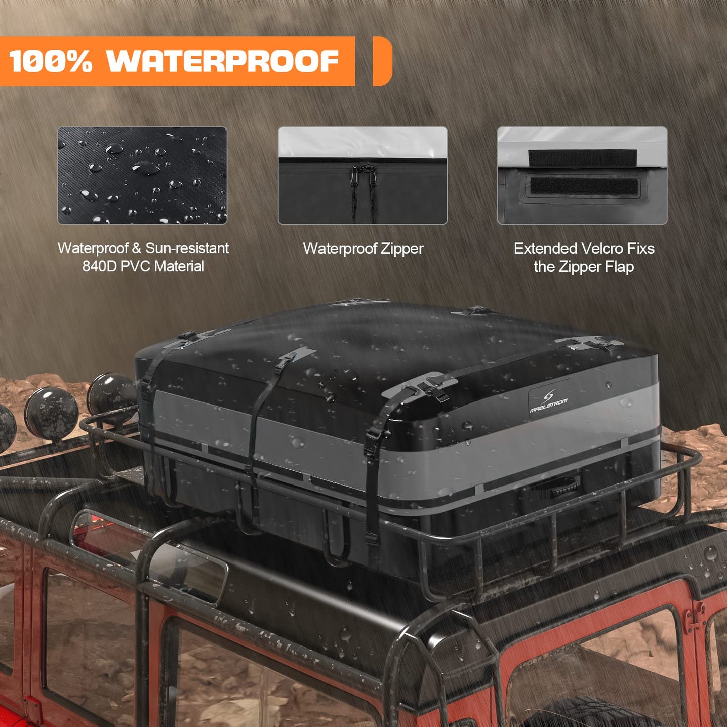 Maelstrom Rooftop Cargo Carrier,Car Roof Bag,21 Cubic Feet Waterproof Roof Rack Cargo Carrier,Tear Resistant Vehicle Cargo Carrier for Car with/Without Rack,Gray (BST01-MSRB01-21CFBK-2)
