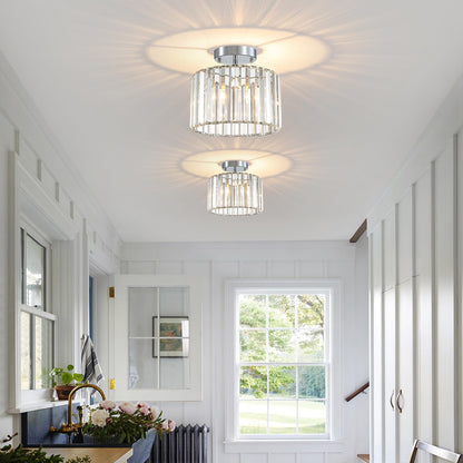 TSMKLEDAN Semi Flush Mount Ceiling Light, Modern Crystal Ceiling Light Fixture, 9.5 Inch Small Crystal Chandeliers for Living Room Hallway Bedroom Kitchen Porch Entryway with E26 Base, Silver