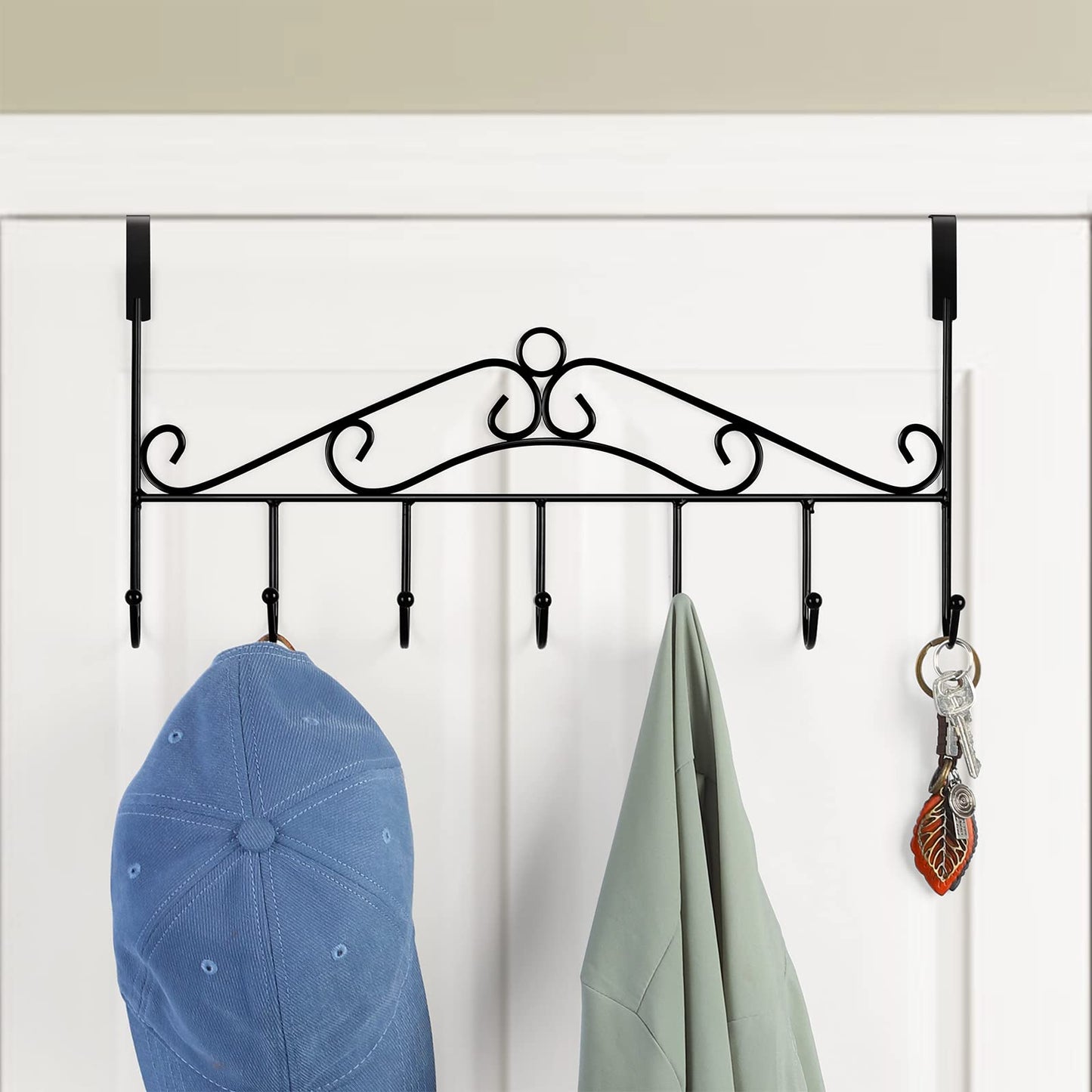 4 Pack Over The Door Hooks Hanger,Over The Door Towel Rack Coat Rack with 7 Hooks, Metal Hanging Organizer for Clothes Coat Hat Towel Bedroom Bathroom, Black