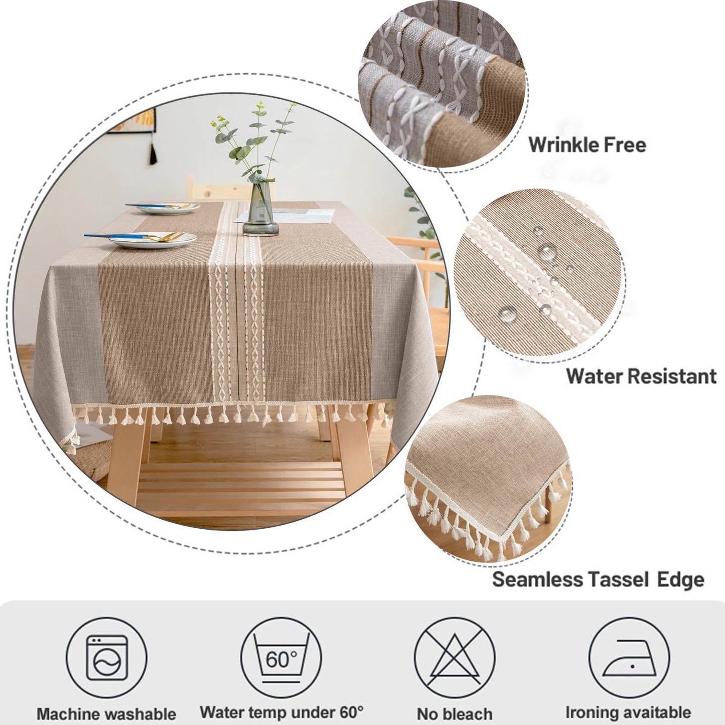 IVAPUPU Rectangle Table Cloth Linen Tablecloth Spillproof Wrinkle Free Kitchen Dinning Tabletop Decoration Table Cover Party Banquet 58''x120'' 10-12 Seats