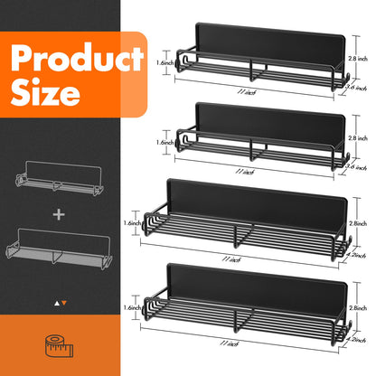 UPDATE: DEAD! SUNALLY Magnetic Spice Rack for Refrigerator, 4 Pack Magnetic Fridge Shelf with Hooks, Spice Organizer Shelf for Kitchen Organization and Storage, Seasoning Organizer Gadgets for Metal Surface