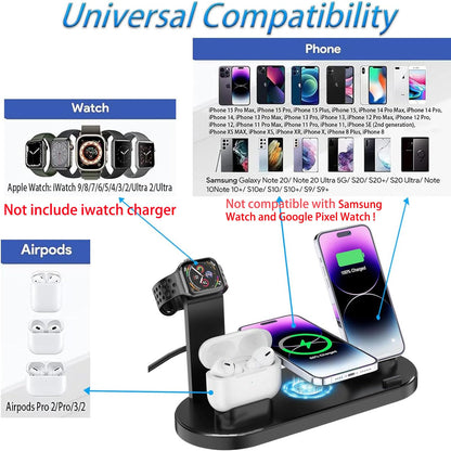 4 in 1 Wireless Charger for iPhone, Magnetic 4 in 1 Fast Charging Station Charger for Magsafe for iPhone 15/14/13 /Pro/Pro Max/12/11/X/Xr/XS/8, for AirPods, Apple Watch, Samsung, Google Pixel (Black)