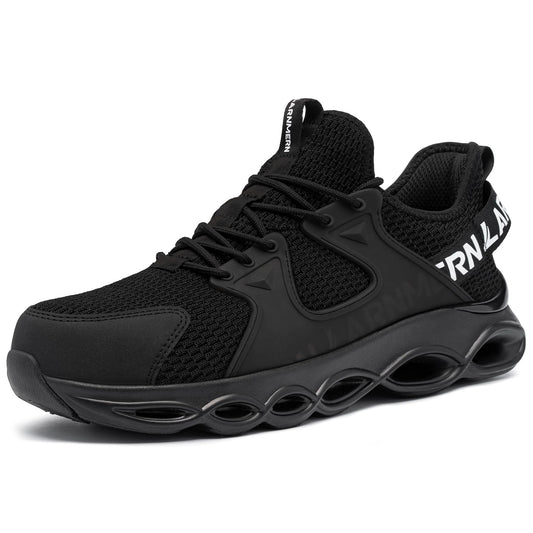 LARNMERN Steel Toe Shoes for Men Lightweight Safety Toe Shoes Comfortable Work Sneakers Indestructible Composite Toe Black White