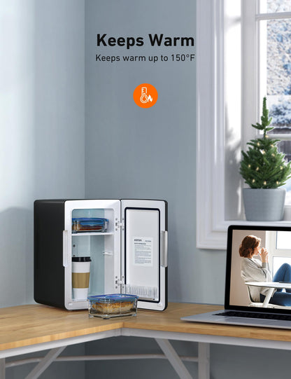 AstroAI Mini Fridge 2.0 Gen, 6 Liter/8 Cans Makeup Skincare Fridge 110V AC/ 12V DC Portable Thermoelectric Cooler and Warmer Little Tiny Fridge for Bedroom, Cosmetics, Christmas (Dark Black)