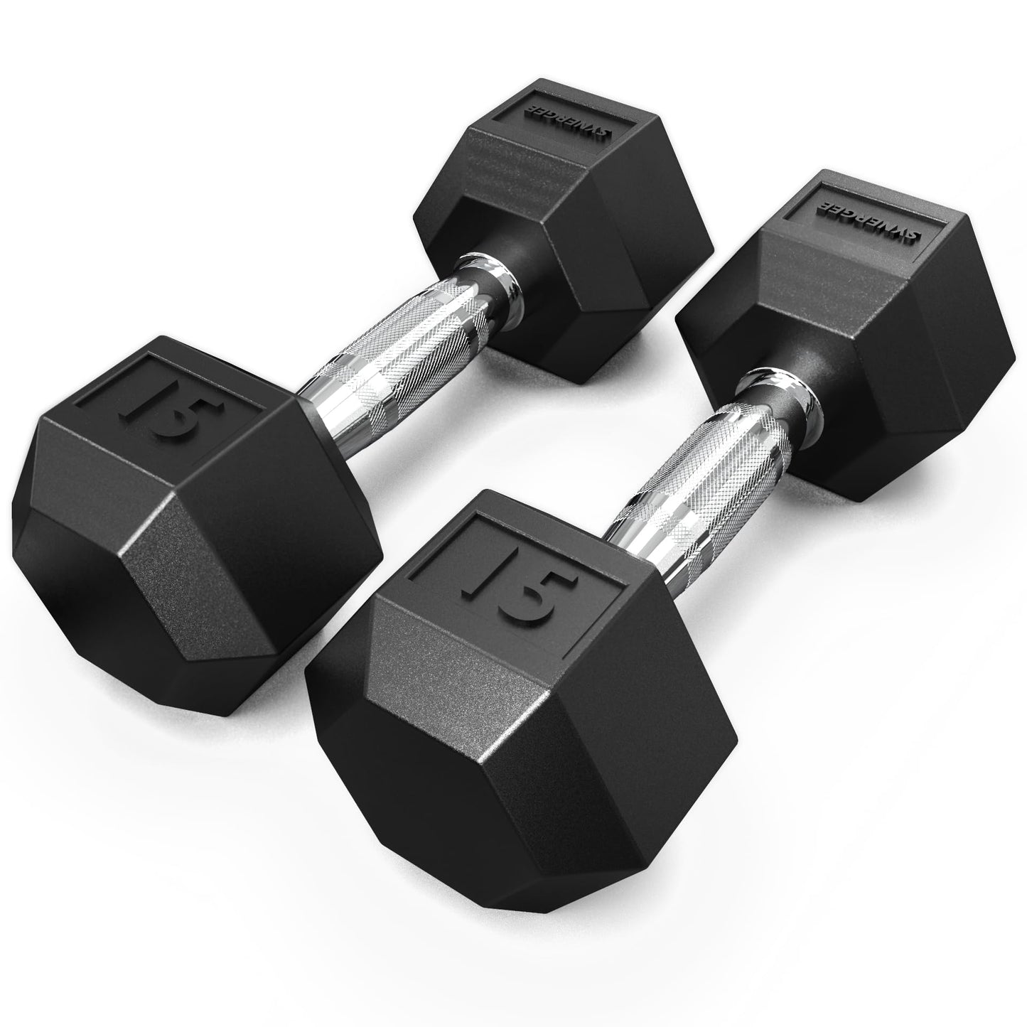 Synergee Rubber Hex Dumbbells - Chrome - 15lbs - Pairs