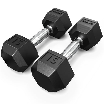 Synergee Rubber Hex Dumbbells - Chrome - 15lbs - Pairs