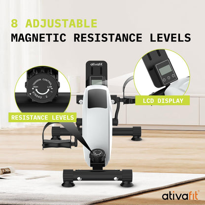 Ativafit Magnetic Under Desk Bike Pedal Exerciser for Home Workout Portable Mini Exercise Bike Arm & Leg Exerciser Physical Therapy Equipment for Seniors (White)