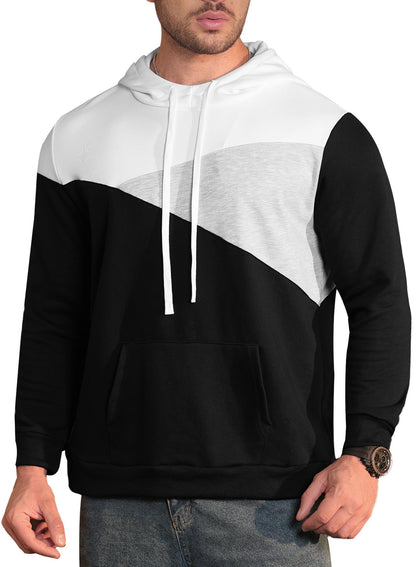 Mainfini Mens Contrast Color Hooded Color Block Hoodie Sport Colors Pullover Black M