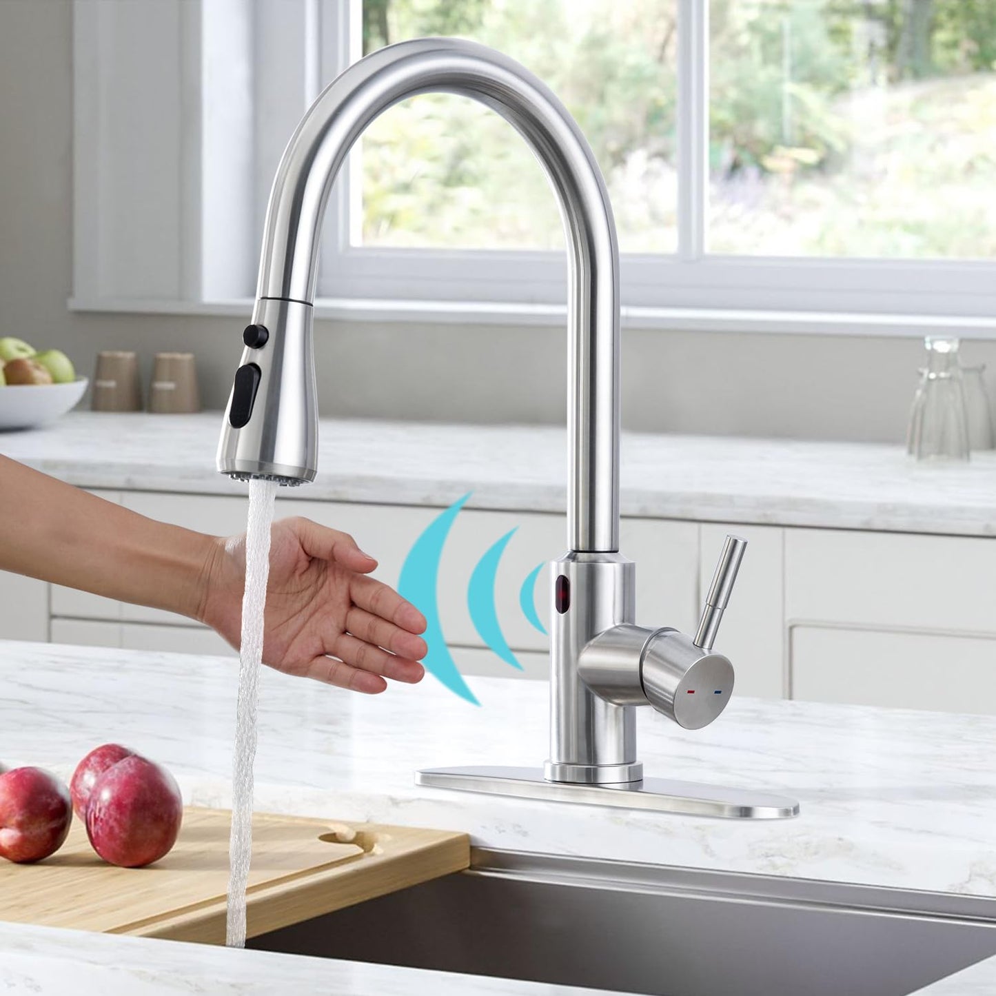 ARRISEA Kitchen Faucet, Laundry Faucets with Sprayer, Bar and RV Sink Faucet with 10'' Deck Plate, Stainless Steel Single Handle High Arc Brushed Nickel Faucets with Pull-Down Spayer