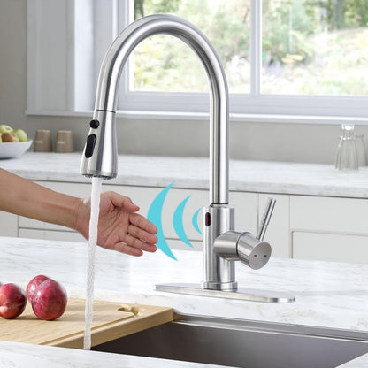 ARRISEA Kitchen Faucet, Laundry Faucets with Sprayer, Bar and RV Sink Faucet with 10'' Deck Plate, Stainless Steel Single Handle High Arc Brushed Nickel Faucets with Pull-Down Spayer