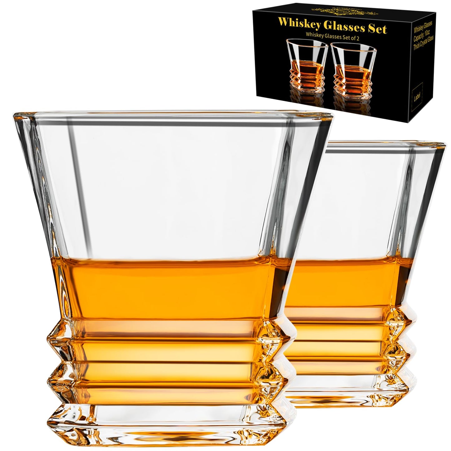 PARACITY Whiskey Glasses Set of 2, Old Fashioned Cocktail Glass, 10 OZ Whiskey Glasses, Bourbon Glasses, Glasses for Scotch, Liquor Vodka, Bourbon, Whiskey Gifts for Men, Husband, Boyfriend