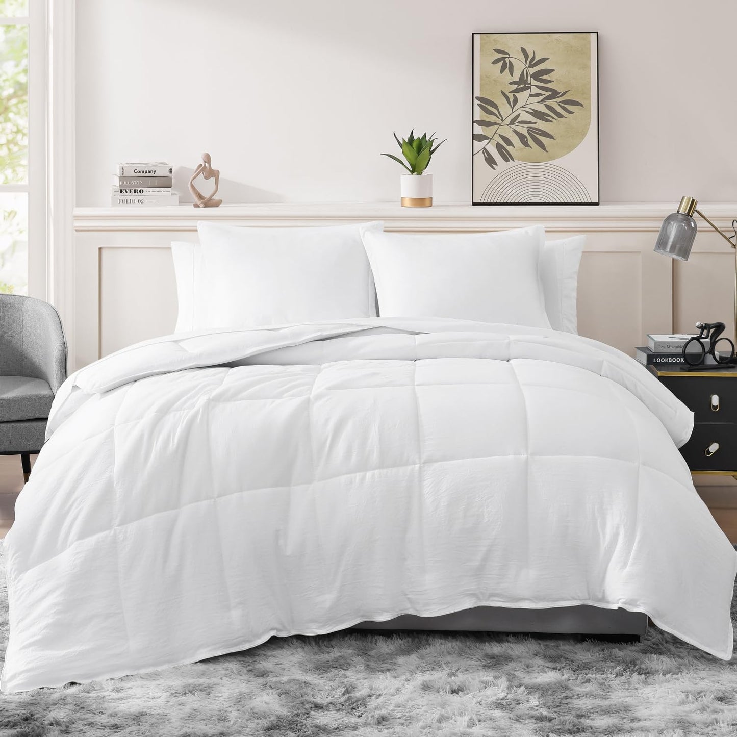 Casa Platino Twin Comforter Set - Pre-Washed 100% Brushed Microfiber Twin Bedding Sets - Soft Twin Comforter Set with Sheets includes Comforter, Flat Sheet, Fitted Sheet, 1 Pillowcase & 1 Sham – White