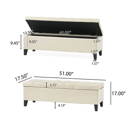 Christopher Knight Home Ottilie Velvet Storage Ottoman, Ivory 17.5”D x 51.0”W x 17.00”H
