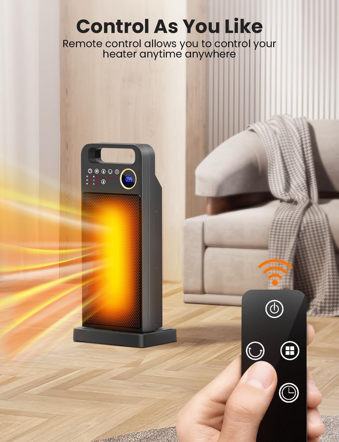 Space Heaters for Indoor Use, Merloly Portable Heater 1500W PTC Ceramic Heater with Thermostat, 80° Oscillating, 5 Modes, 12H Timer, Safety Protection, Electric Heater for Indoor Use, Bedroom, Office