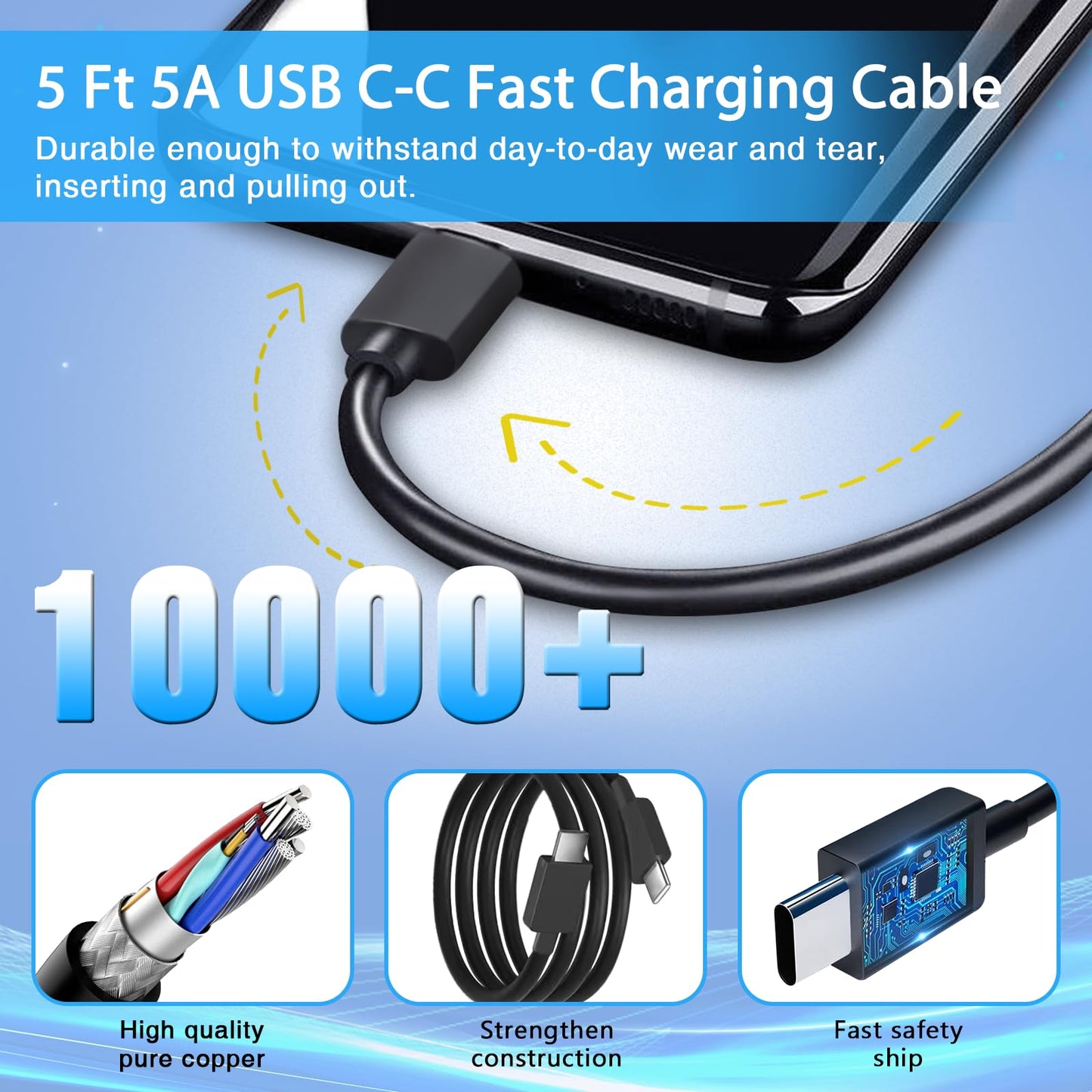 FasChageek 45W Super Fast Charger Type C Fast Charging USB C Android Phone Charger with 5FT Cable for Samsung Galaxy S24 S23 Ultra/S23/S23+/S22/S22 Ultra/S22+/Note 10/20/S20/S21 Galaxy Tab S7/S8