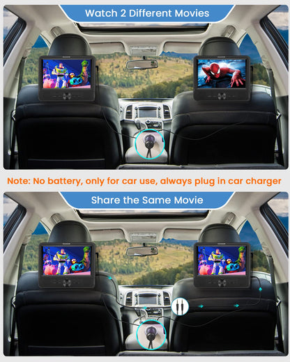 FANGOR 7.5" Dual Portable DVD Player for Car, Car DVD Player Dual Screen Play a Same or Two Different Movies with Headrest Strap, Regions Free,Support Last Memory, AV Out&in,USB/SD/Sync TV