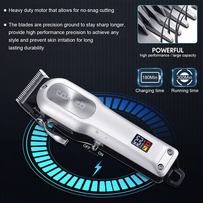 COMZIO Electric Hair Clippers for Men, Cordless High-Performance Professional Barber Hair Cutting Kit,Rechargeable Beard Trimmer, Home Haircut & Grooming Set with Large LED Display