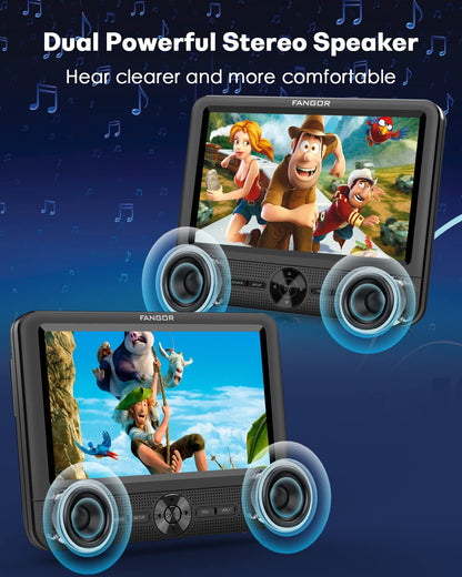 FANGOR 7.5" Dual Portable DVD Player for Car, Car DVD Player Dual Screen Play a Same or Two Different Movies with Headrest Strap, Regions Free,Support Last Memory, AV Out&in,USB/SD/Sync TV