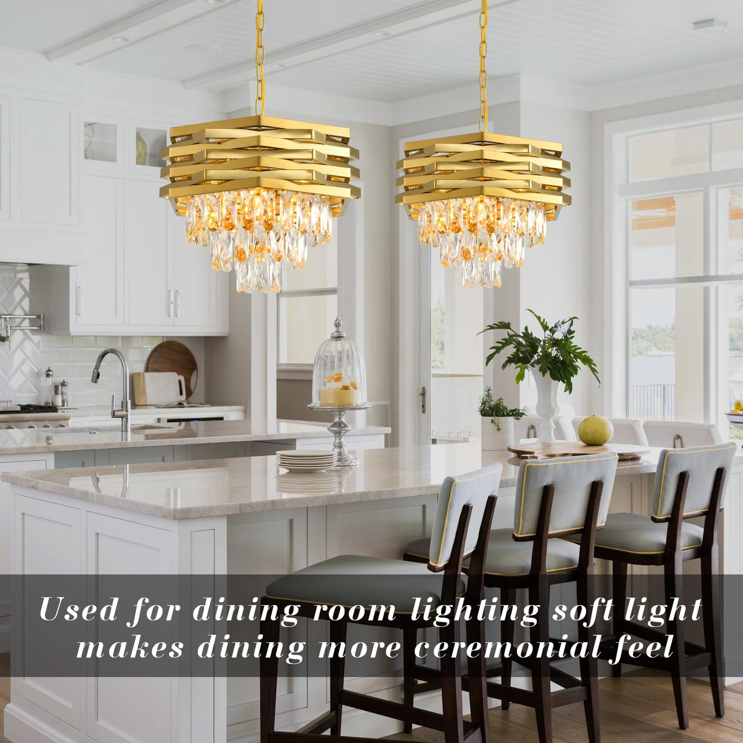 Gold Crystal Chandelier 15.7" Round Modern Crystal Chandeliers for Dining Room K9 3-Tiers Ceiling Pendant Light Fixtures Large Flush Mount Chandelier for Living Room Entryway Foyer Bedroom Kitchen