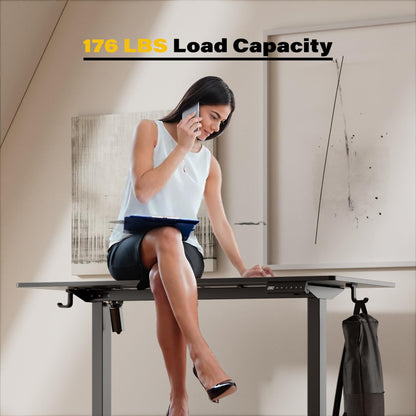 UPGRAVITY Height Adjustable Electric Standing Desk, 48 x 24 Inches Ergonomic Stand up Table, Sit Stand Home Office Desk with Splice Board, Black Frame/Black Top (Black, 48 inches)