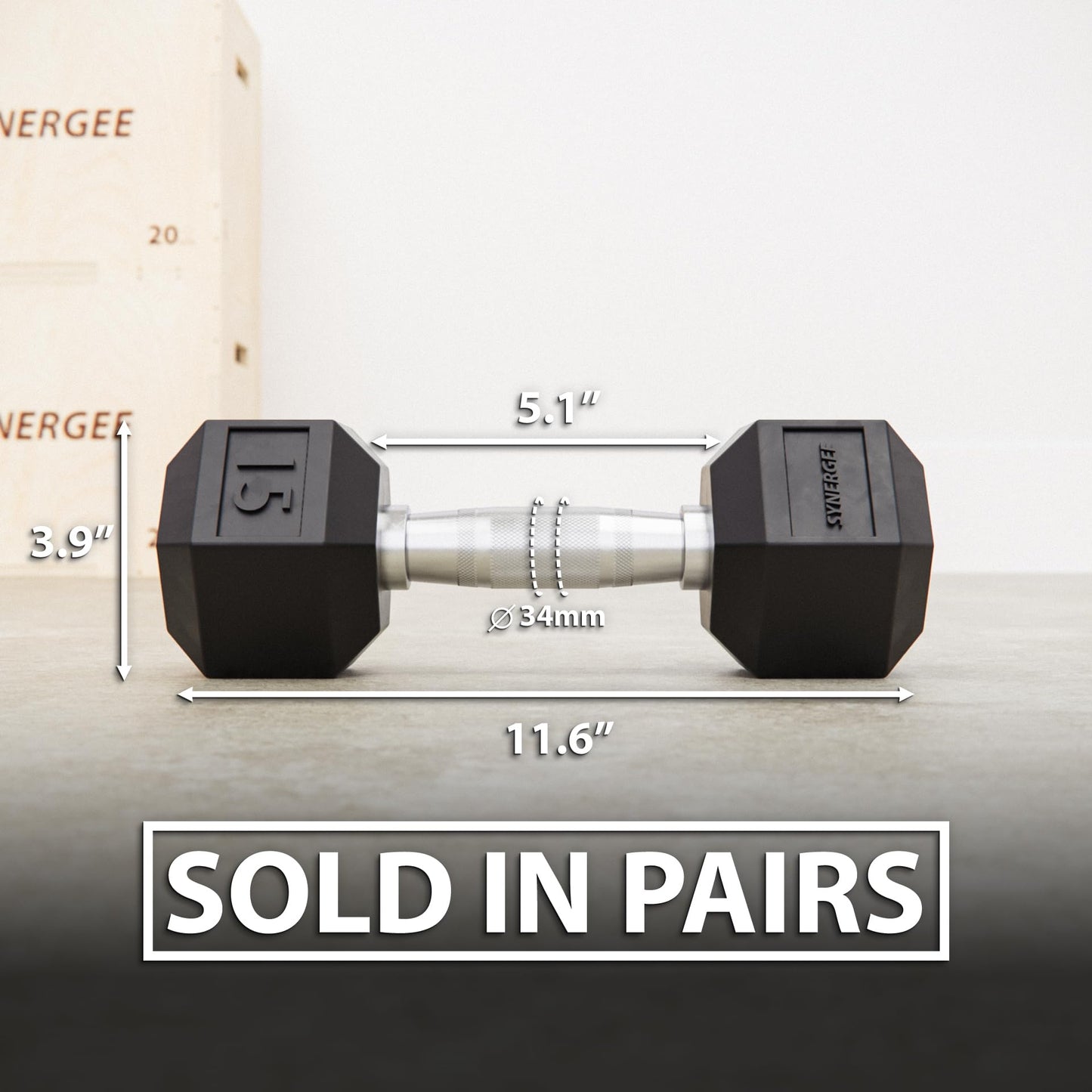 Synergee Rubber Hex Dumbbells - Chrome - 15lbs - Pairs
