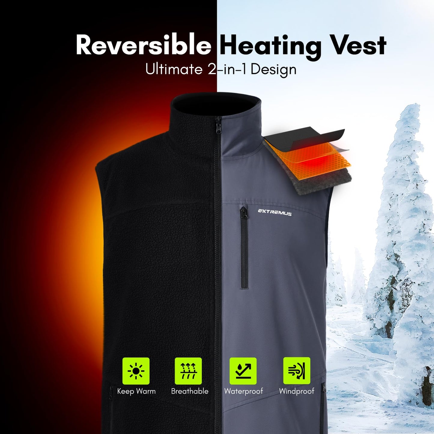 Extremus Buckwell II Heated Vest - Reversible, Electric Heating, Long-lasting Rechargeable Heated Vest for Men