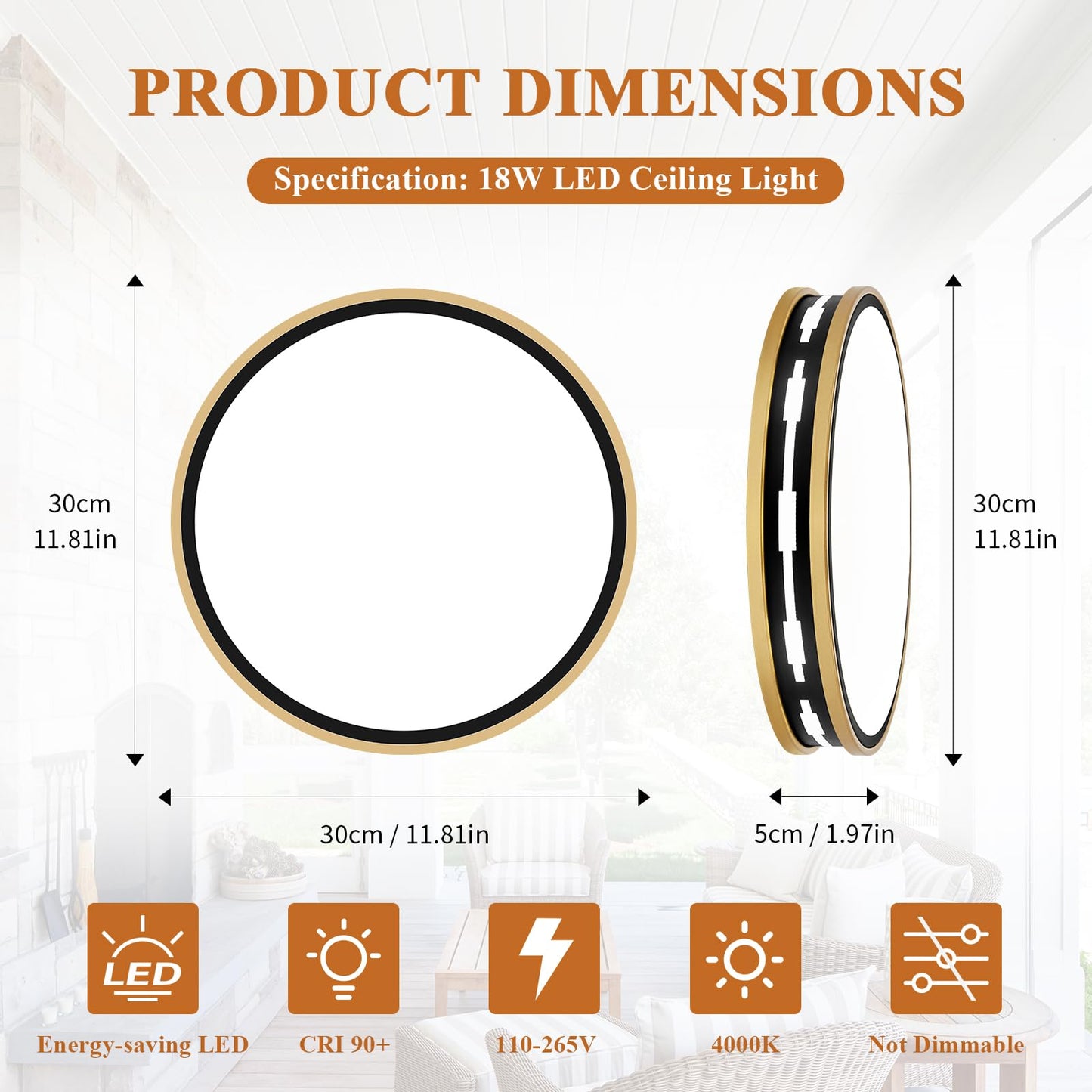 Peblto Modern LED Ceiling Light, Minimalist Flush Mount Ceiling Lights for Bedroom, Round Ceiling Lamp Lighting Fixture for Hallway, Kitchen, Laundry Room, Black Gold