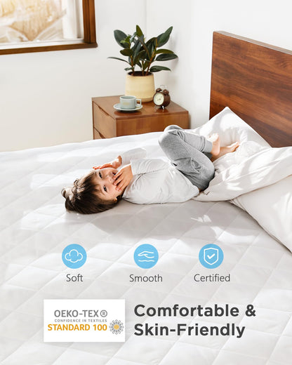 Perlecare Mattress Pad, 360° Mattress Protector for Mattresses up to 21 inches Thick, Breathable & Cooling Mattress Cover with Elastic Corners, Comfortable & Soft Mattress Pad, PCMP01WQ