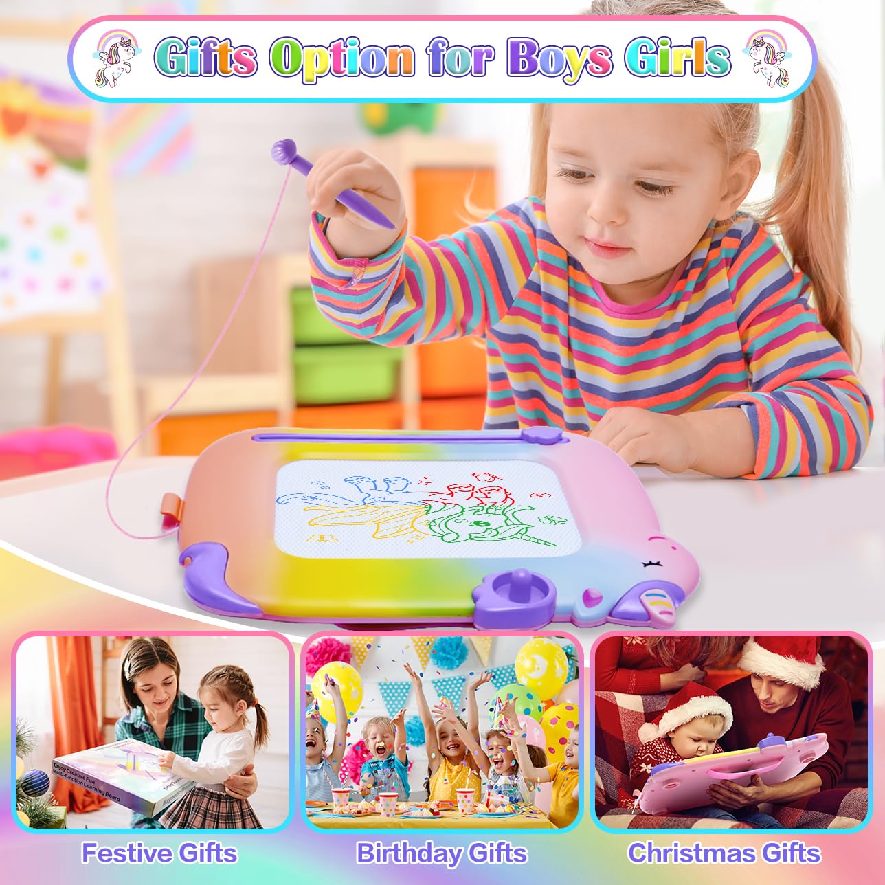 Toddler Toys 2-3,Magnetic Drawing Board Baby Toys for 18 Months,Toddler Girl Boy Toys Writing Doodle Board,Learning Educational Kids Unicorn Toys for 1 2 3 Year Old Girls Boys Christmas Birthday Gifts