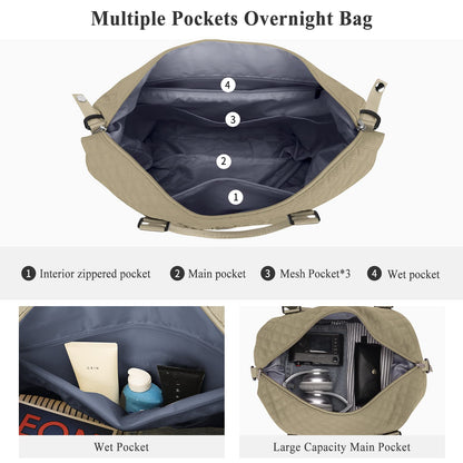 Weekender Bag for Women with Toiletry Bag, Travel Duffel Bag Overnight Carry on Bag, Gym Tote Bag with Wet Pocket,Pale Khaki