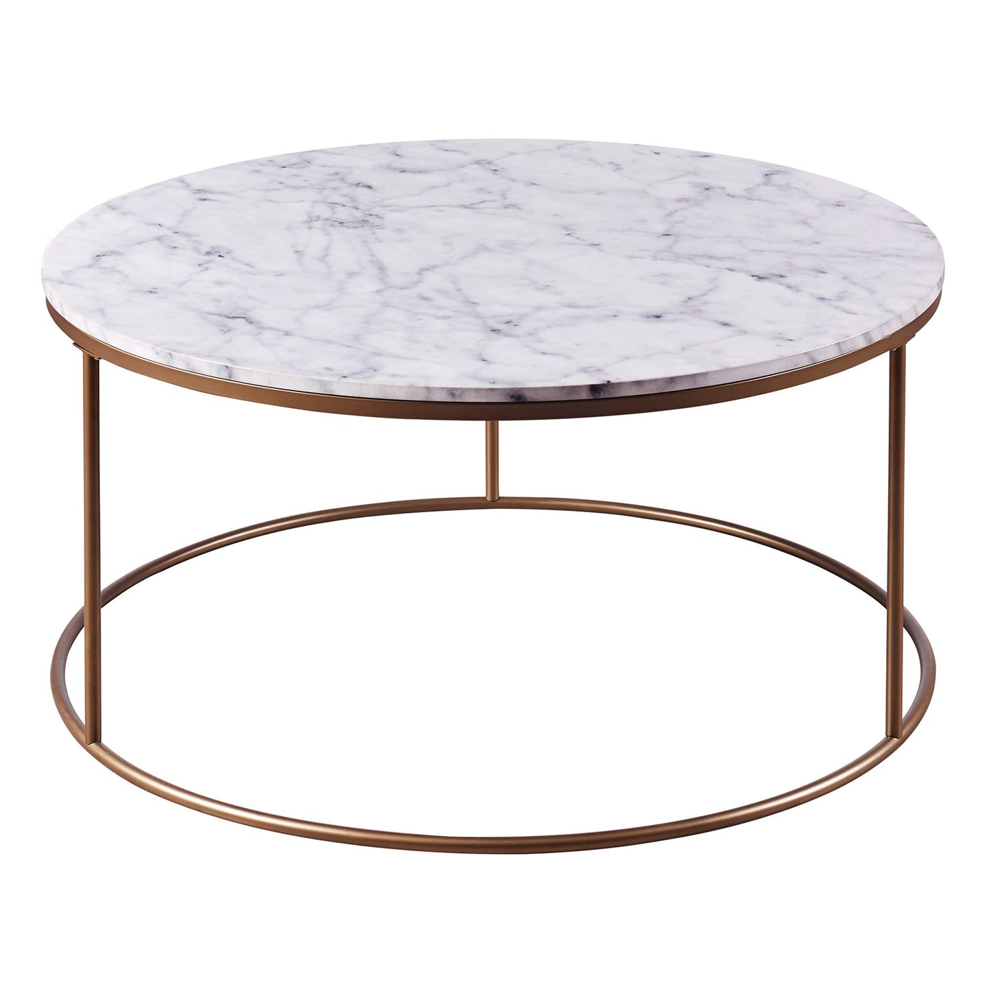 Versanora Marmo Round Circle Shape Coffee Side End Table with Faux Marble Top, 18 inch Height, Marble